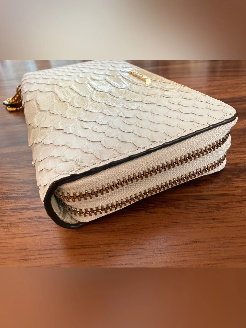 Coach White Python Embossed Leather Zip Around Wallet Gold Hardware - Picture 5 of 14